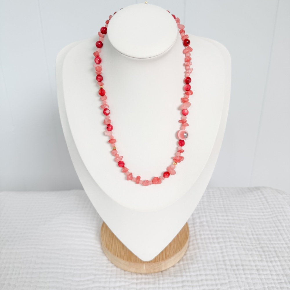 NEW Gemstone Beaded Necklace - Pink Shell Quartzite - Handcrafted Necklace
